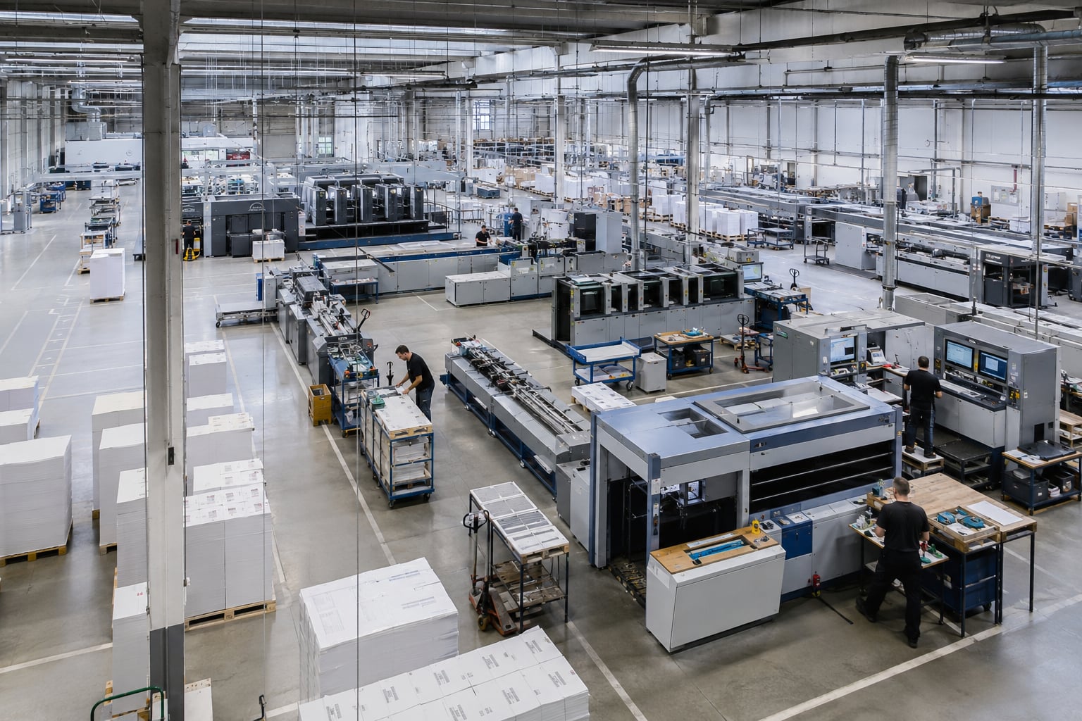 Produktionshalle von Hirsch Printmedien — Druck, Verarbeitung und Versand unter einem Dach